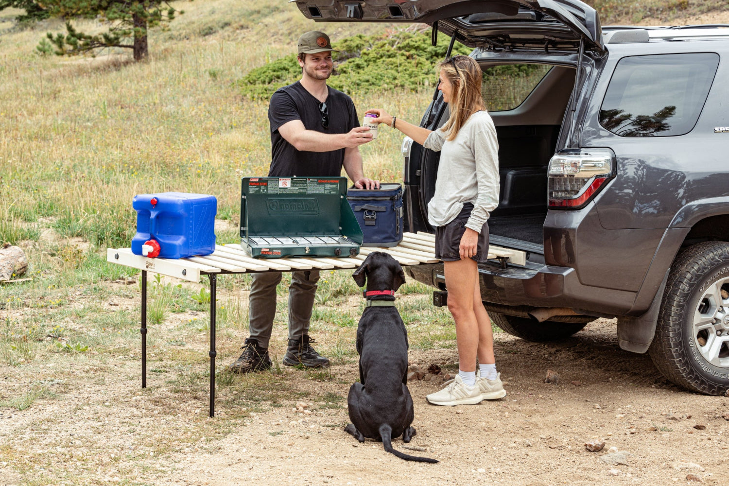 Hele Box car camping platform being used in table mode