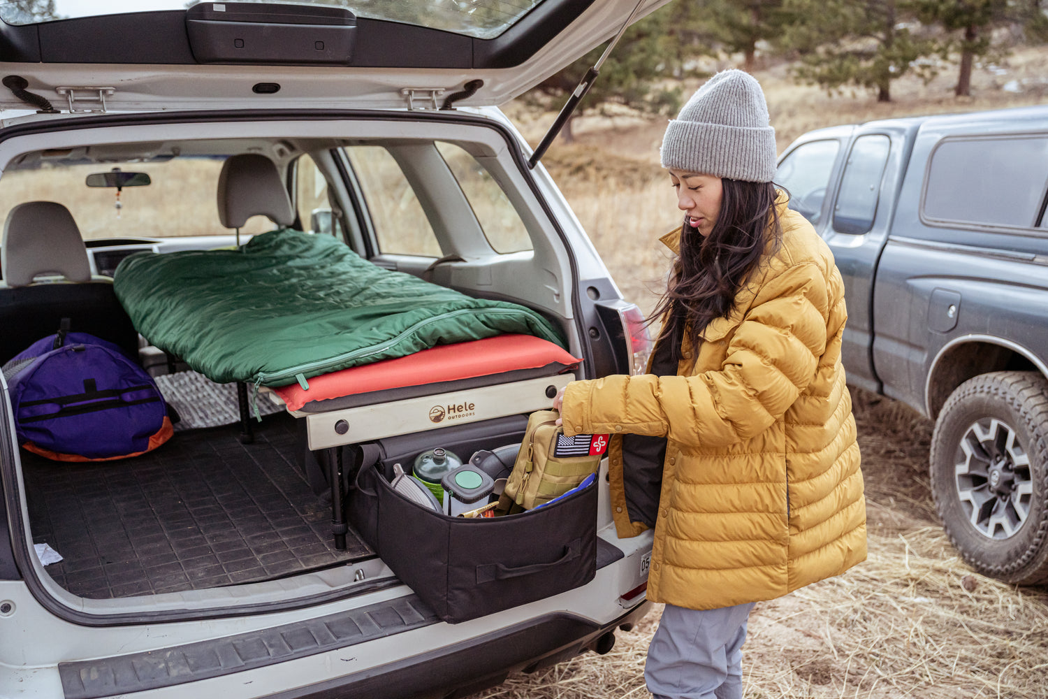 SUV sleeping platform with storage underneath