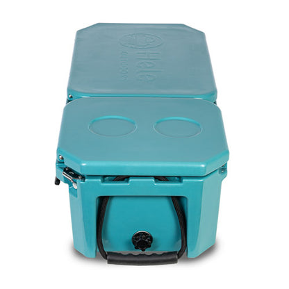 A turquoise blue Hule Outdoors cooler shown from a top-down angle on a white background.