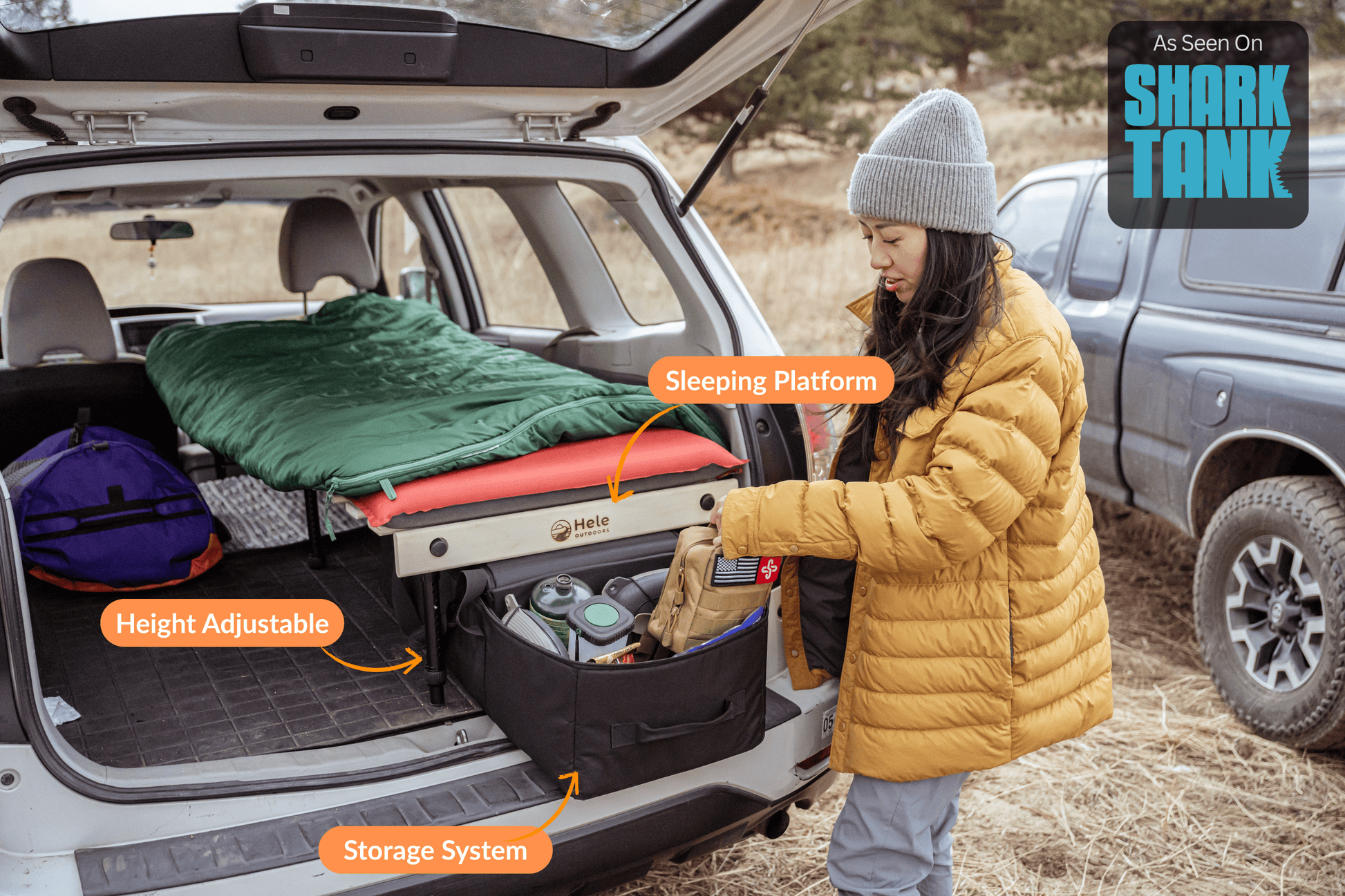 Hele Box Sleeping Platform and storage system in back of vehicle